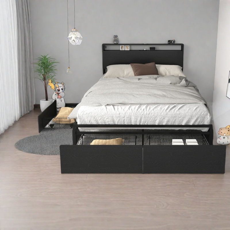 Lits de rangement, structure en MDF et en métal, style moderne, commodité pour la maison