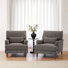 Upholstered Tan Nailhead Trim Accent Chair with Throw Pillow and Solid Wood Legs (Set of 2)