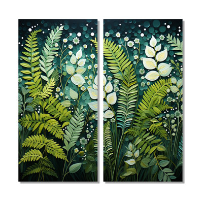 «Ferns Plant Ethereal Whispers II», ensemble de 2 impressions sur toile modernes vertes