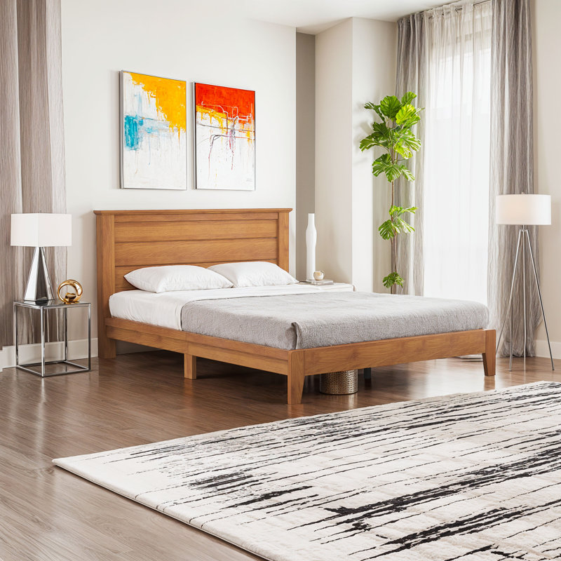 Grand lit plateforme avec tête de lit contemporaine 66,1 po Walter, Noyer ambré, Grand lit