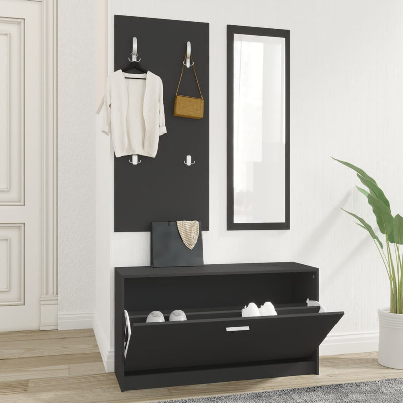 Hall Tree 203.2cm Wide with Shoe Storage, Black