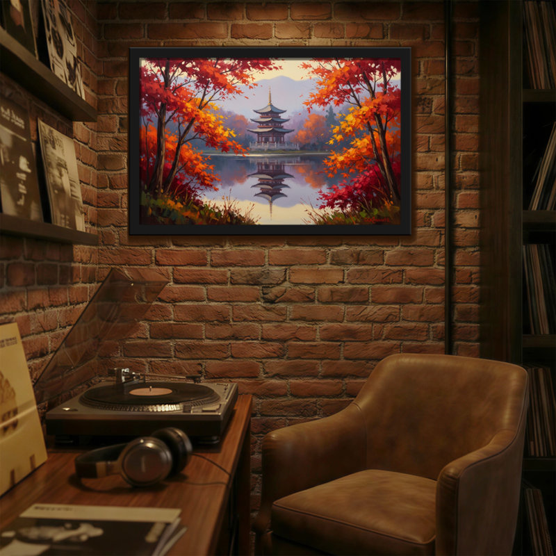 «Landscape & Nature Autumn Temple Reflection Landscape», reproduction d'art, H 12 po x l 18 po
