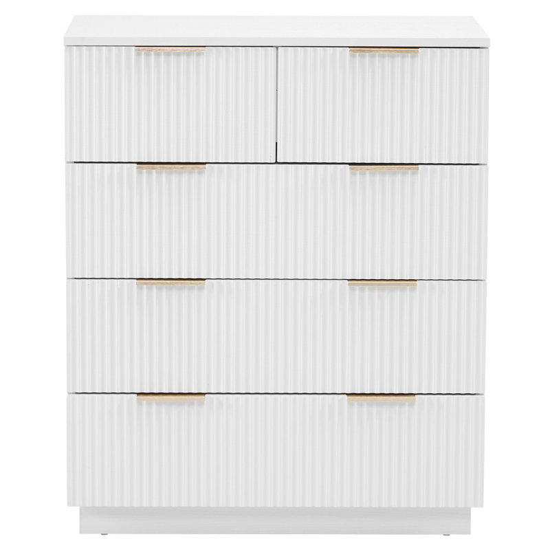 Commode 5 tiroirs pour chambre à coucher, Blanc