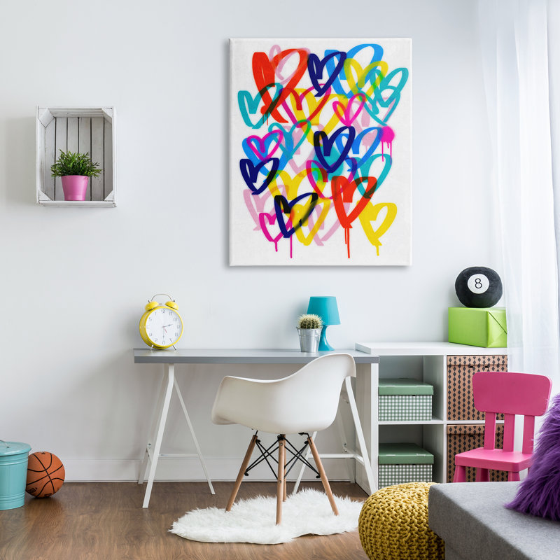 Cœurs de graffiti modernes sur toile, H 48 po x l 36 po x P 1,5 po