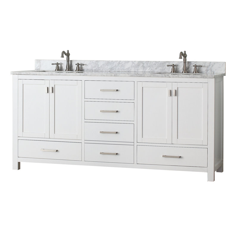 Modero 73" Double Bathroom Vanity Set, 72" , White, Carrara White