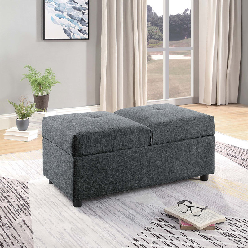 Convertible Storage Ottoman Chair With Foam Cushioning And Solid Wood Frame For Living Room