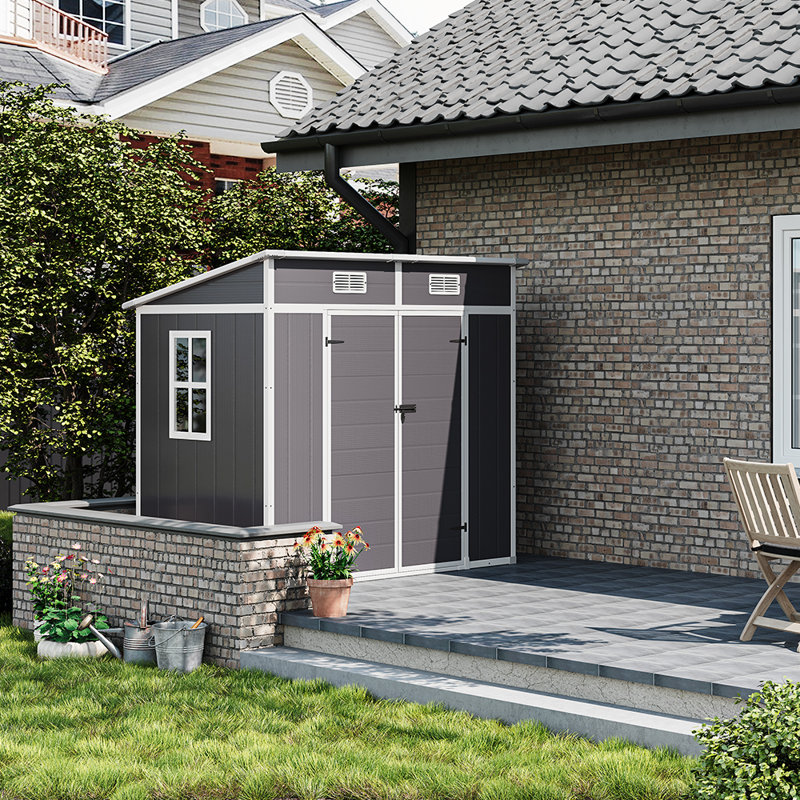 Arvyda 6ft W x 4ft D Plastic Pent Garden Shed