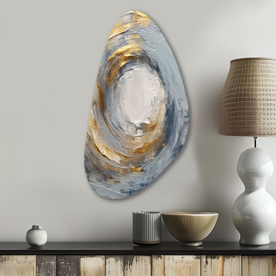 Or et bleu, spirales vibrantes IV - spirale abstraite asymétrique, décoration murale en métal