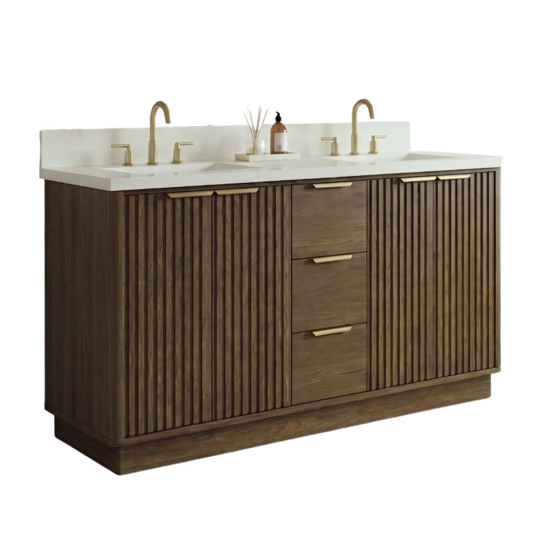 Savoy Bathroom Vanity with Top, Walnut, 60"