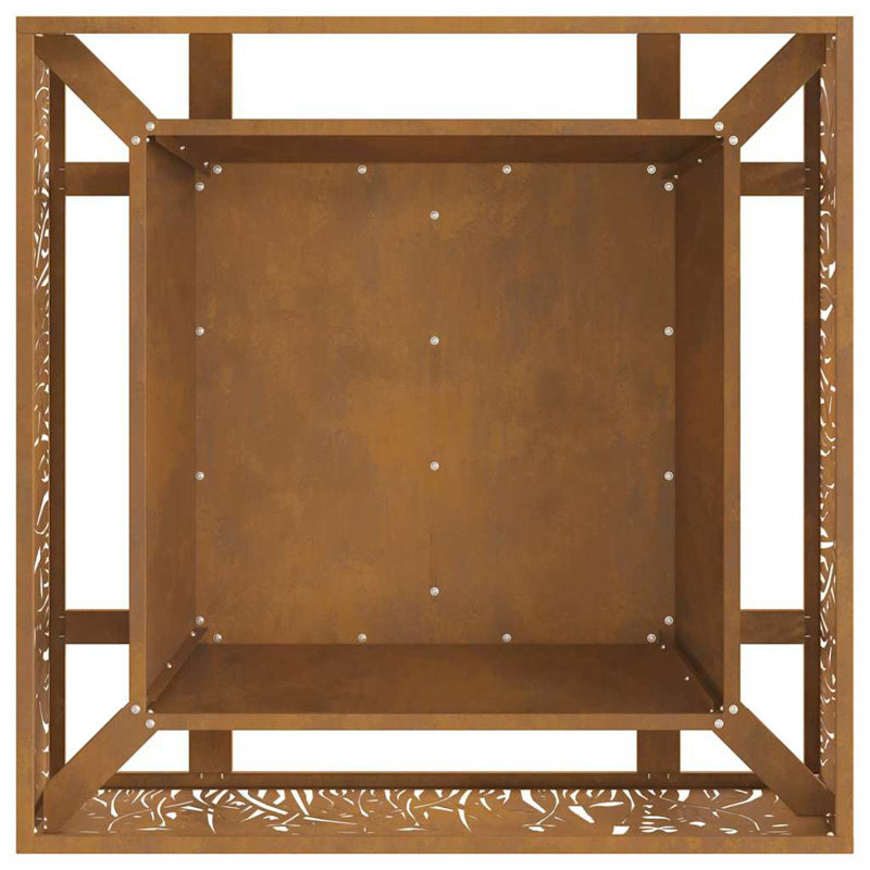 Modern Steel Fire Pit, Brown, 30cm H x 80cm W x 80cm D
