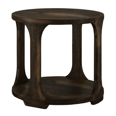 Eray 18 In Round Side Table W Shelf,  Teak, Mango Wood