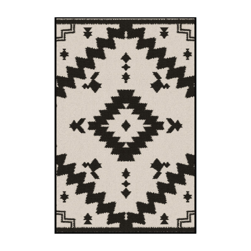 Tapis géométrique beige lavable à la machine Osiyo, 8 x 12