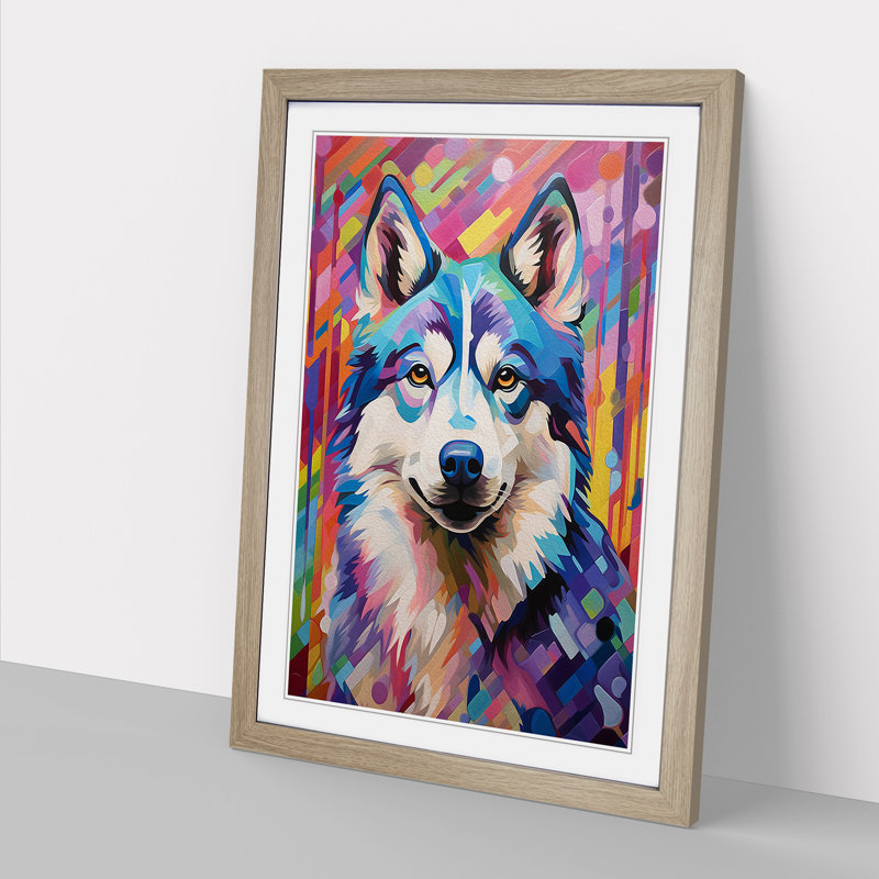 Husky Colour Field - Framed Print, 46cm H x 34cm W x 2cm D, Oak Framed