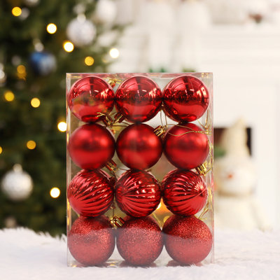 1 Box Of 24pcs Christmas Ball Set Christmas Tree Window Display Shopping Mall De - Shatterproof Red Hanging Decor for Holiday Party Festival Ornaments Beautiful Premium Festive Indoor Winter