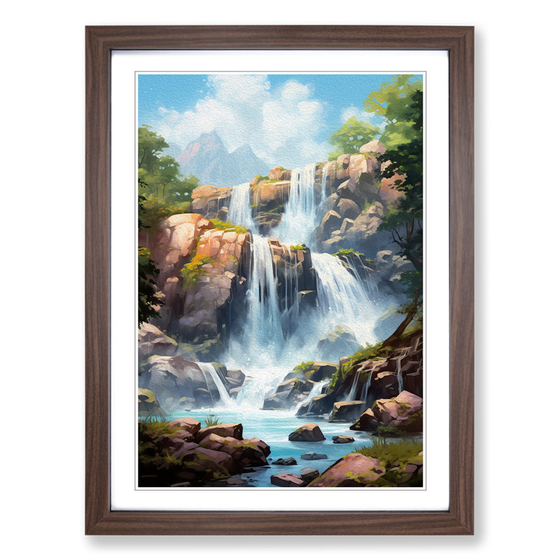 Waterfall Tachisme Art - Framed Print, 46cm H x 34cm W, Walnut Framed