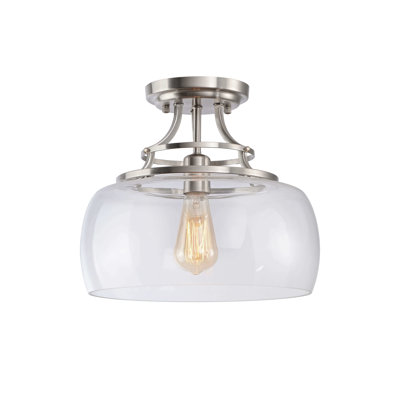 Luna 13.2" Mouth-blown Round Clear Glass Semi Flush Mount-Antique Nickel