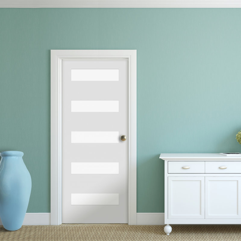 30'' x 80'' White Primed 5 Lite Satin Etched Glass Interior Door