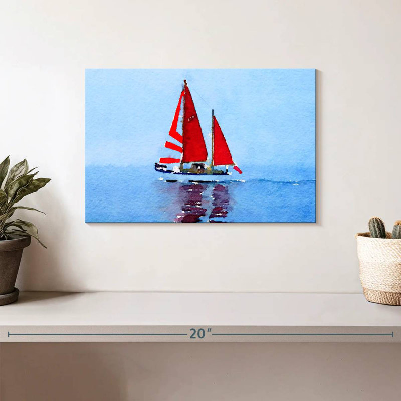 Mehar Small Red Sailboat, 8" H x 12" W