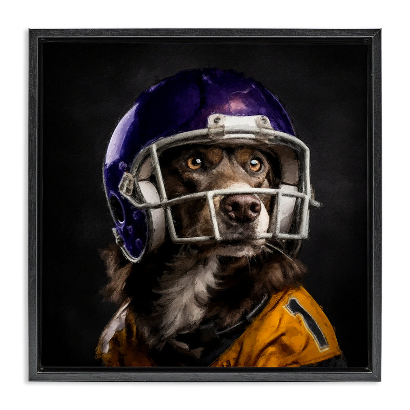 "Chien avec casque de football", art mural sur toile flottante par Sean Parnell, H 25 po x l 25 po