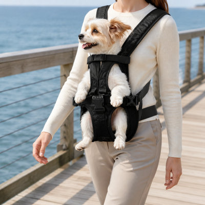 Black Front-Facing Dog Carrier Backpack with Padded Straps and Breathable Mesh
