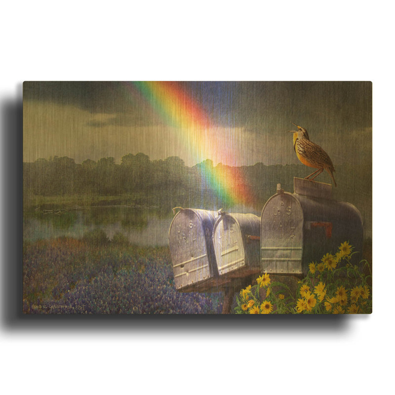 «Mailboxes» par Chris Vest, art mural en métal doré, 36 po x 24 po, 36"x24"