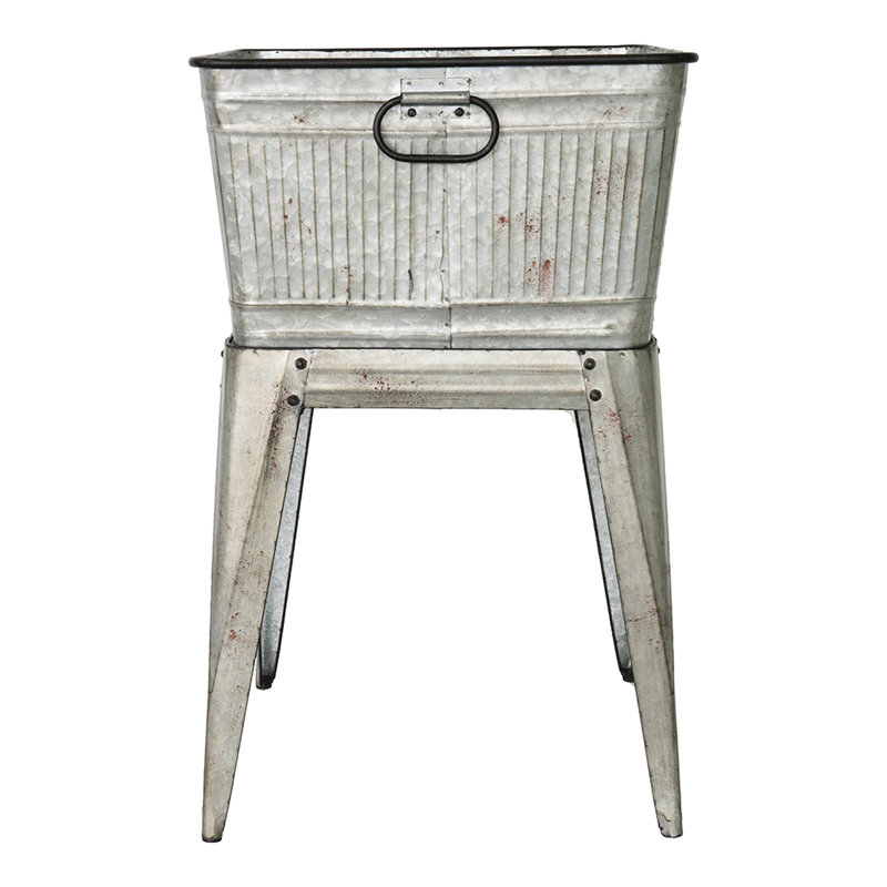 Grande baignoire galvanisée de 20,5 po x 20,5 po x 21 po sur support idéale pour les seaux à glace et les jardinières Apparence rustique complétant l'apparence de la plantation avec des attaches à rivets