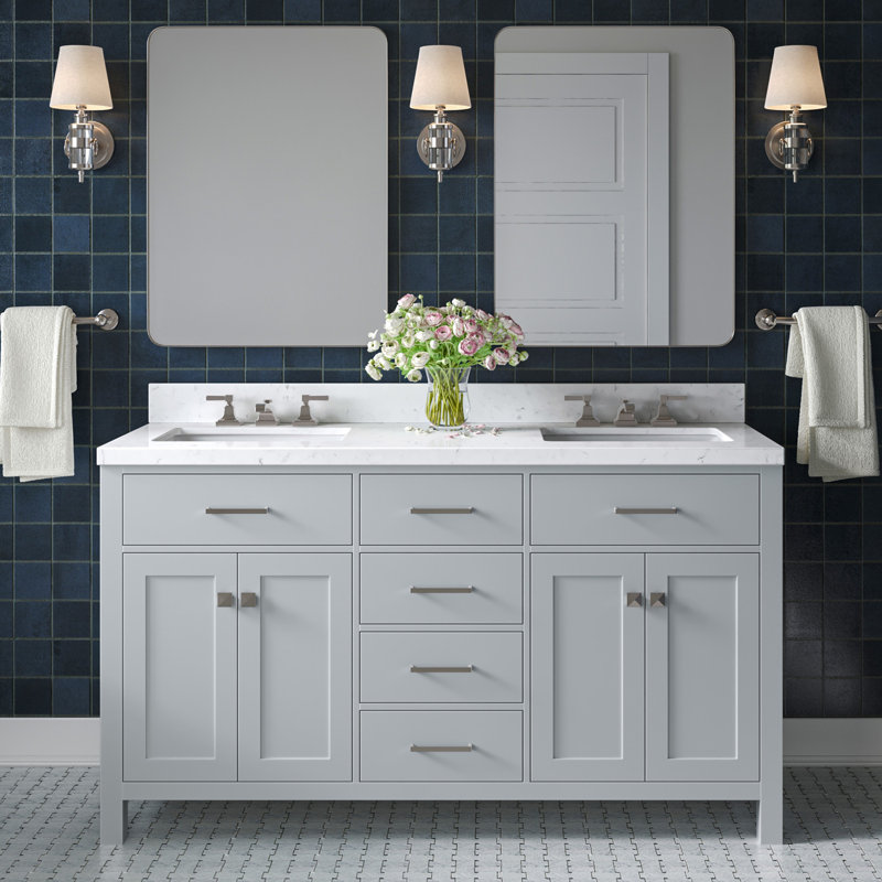 Ensemble de meuble-lavabo double Abbate, Gris, Rectangulaire, 60"