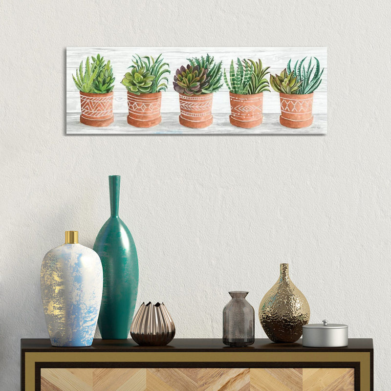 Terracotta Pots II by Cindy Jacobs - Panoramic Painting on Canvas, 30.48cm H x 91.44cm W x 1.91cm D, Wrapped Canvas