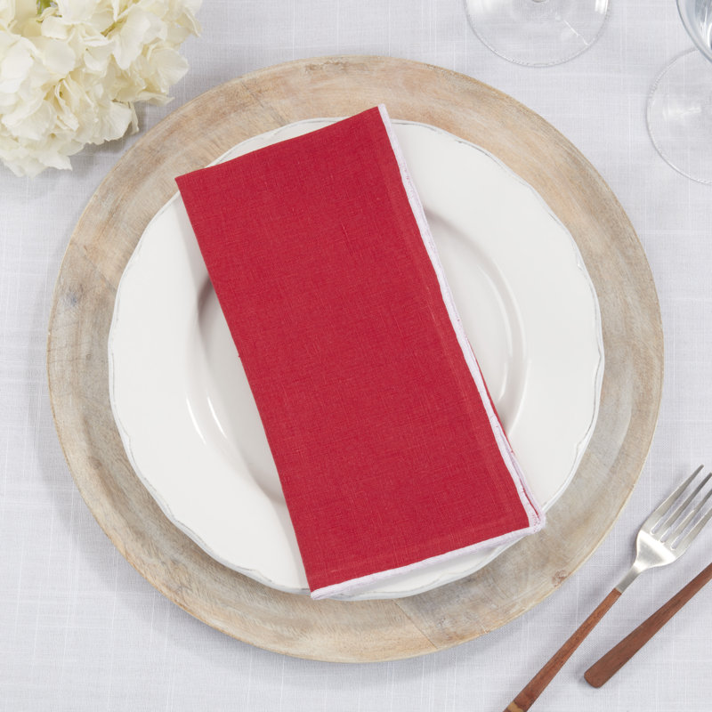 Dartmouth Linen No Pattern Square Napkin, Red/White