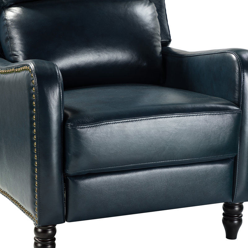 Fauteuil inclinable manuel en cuir véritable 29,5 po Amee, Cuir véritable bleu marine