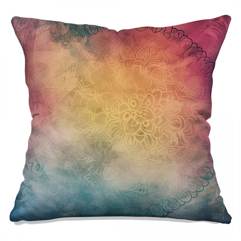 Coussin Mandala, coussins double face Art, Abstrait géométrique rose, Carré 16 po
