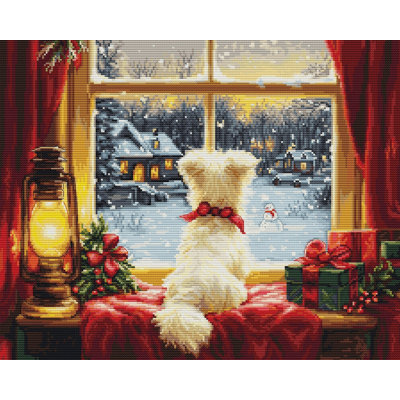 Ensemble de point de croix en attente de chiot de Noël en attente de flocons de neige par Luca-S bu5076l