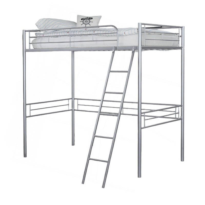 Twin Loft Bed Contemporary Style With Open Area Underneath Metal Structure, Silver