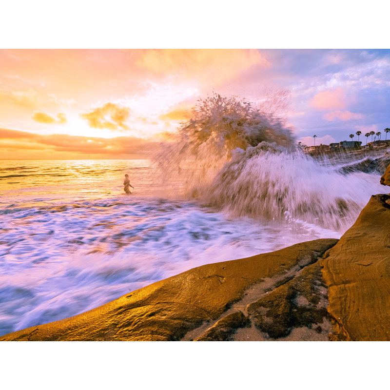 Surfer Vs Wave At Windansea Beach, California Print by Brian Mc Clean, Black Framed Paper, 17.25" H x 21.25" W