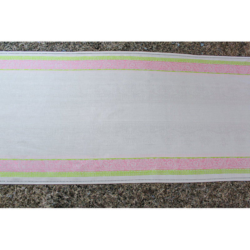French Home Linen 20" x 68" Cleopatra Table Runner, Chartreuse/Rose/Pale Lavender