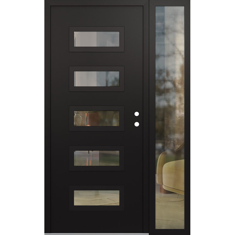 D1 48 po. X 80 po Panneau en acier noir et verre transparent noir et noir avec porte d'entrée avant en verre transparent Sidelite