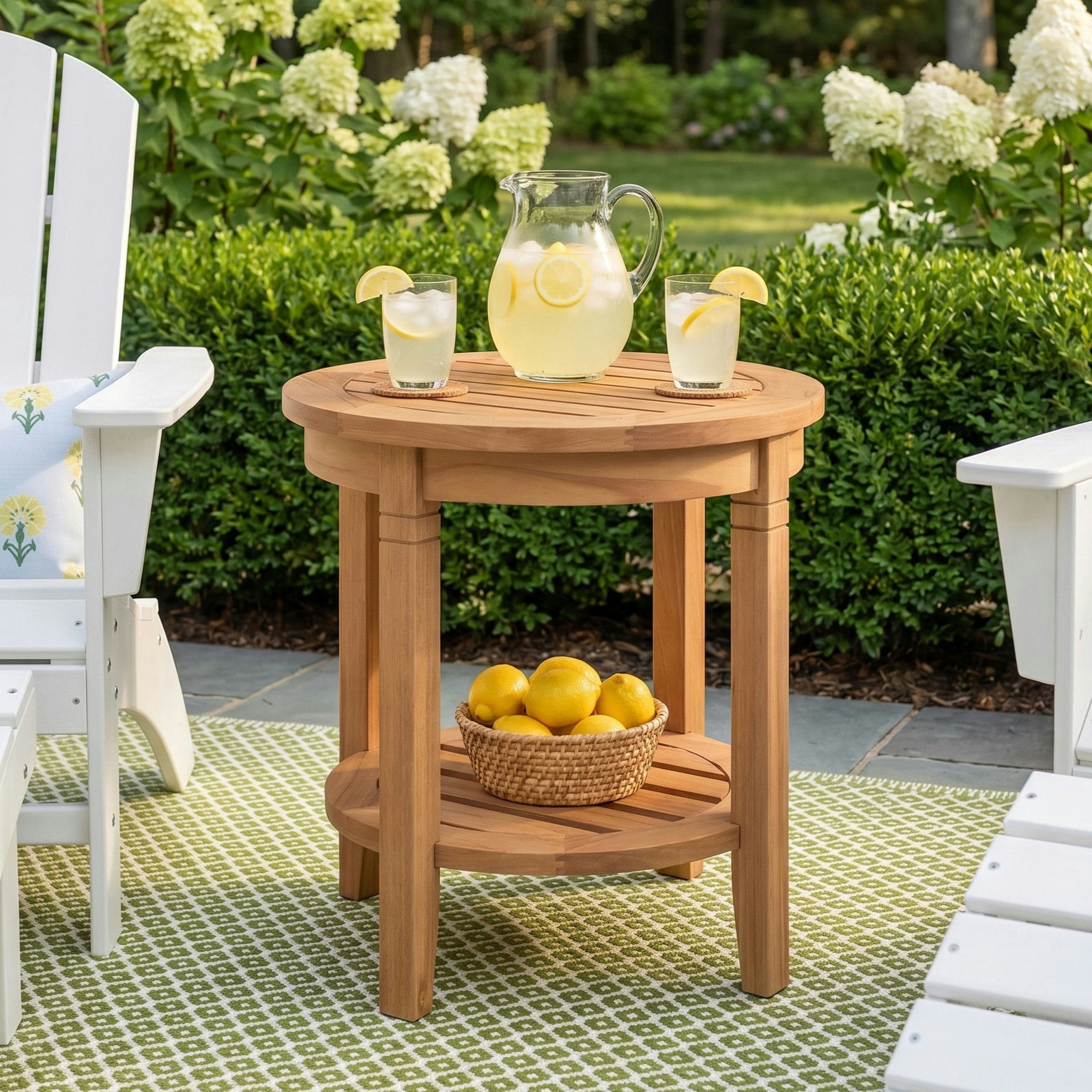 Colden Teak Outdoor Side Table, Natural Teak, 18"
