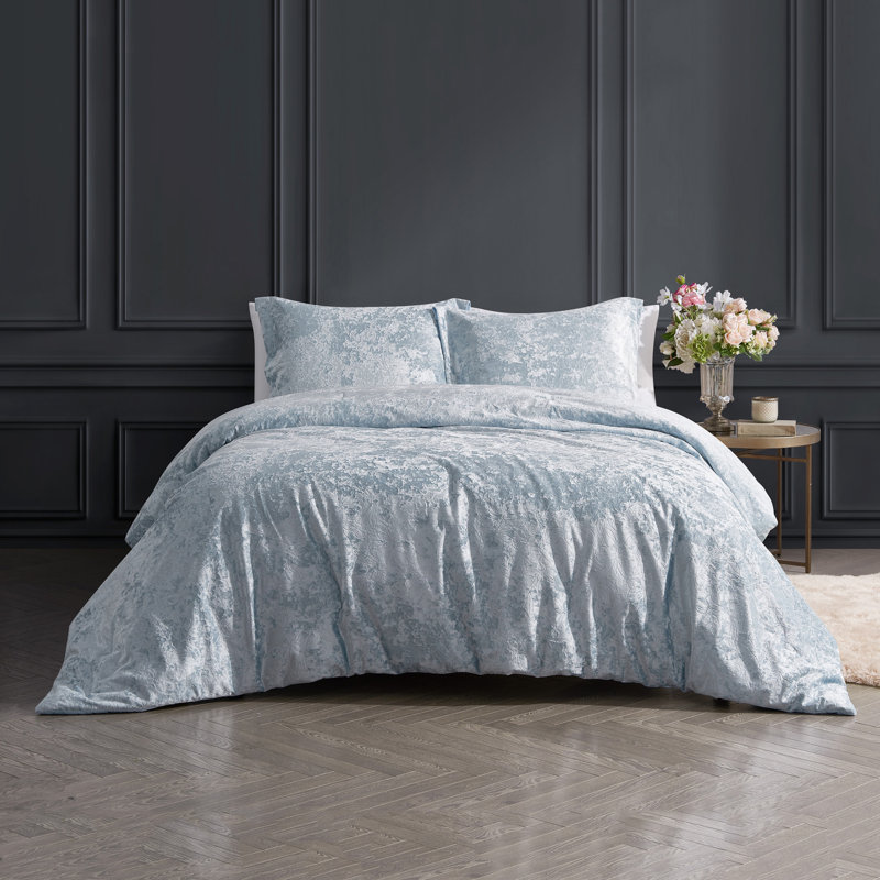 Design Studio Rochelle Outline Floral 2-3 Piece Crushed Velvet Comforter Set, Blue, Queen Comforter + 2 Standard Shams