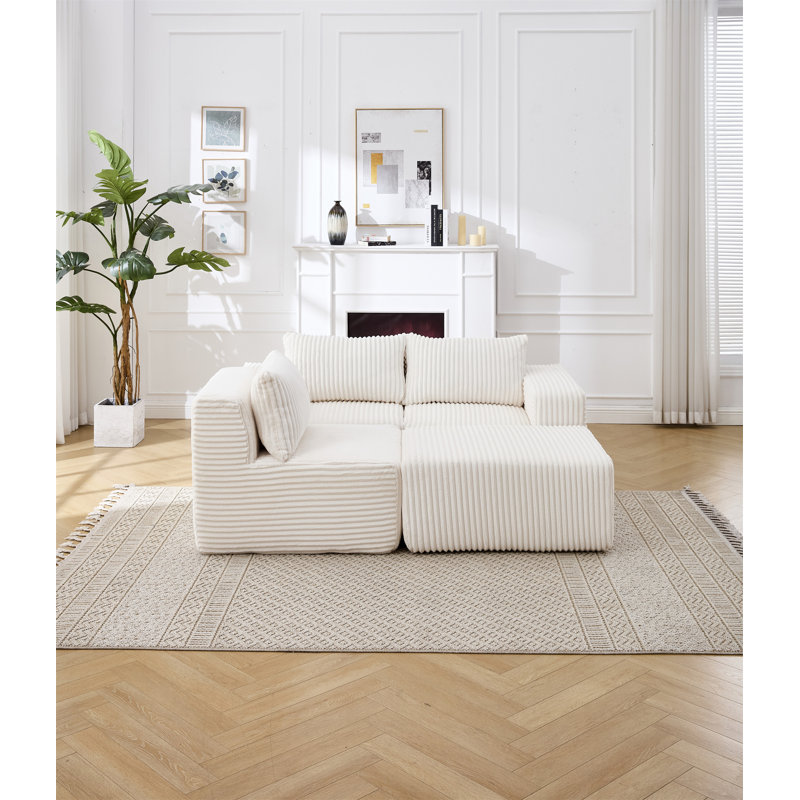 Modern Minimalist Modular Sectional Sofa, 2, 25.99" H x 100.79" W x 64.17" D, White