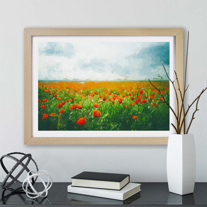 Poppy Field Dreams - Framed Print, 62cm H x 87cm W x 2cm D, Oak