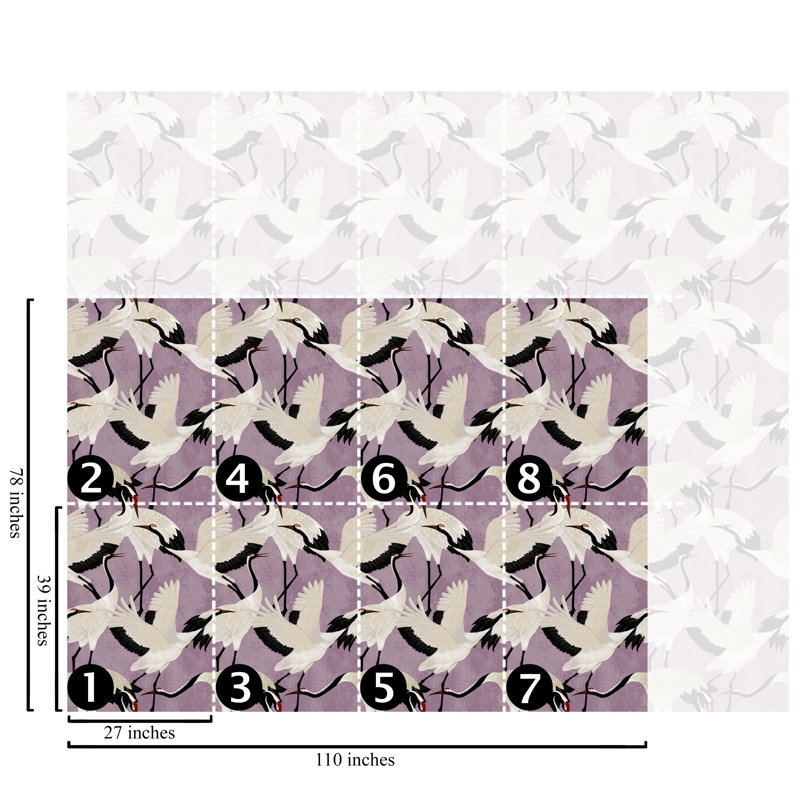 Japanese Crane Wallpaper Mauve Purple, Lilac