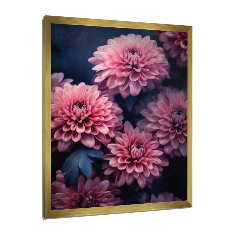 «Pink Grey Mums Spendor», reproduction sur toile, H 20 po x l 12 po x P 1 po, Cadre doré à une seule photo