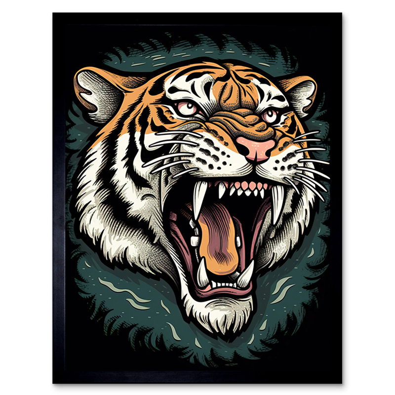 Trinton Tiger Head Old School USA Tattoo Ink Body Art Rockabilly Americana 50s - Single Picture Frame Print