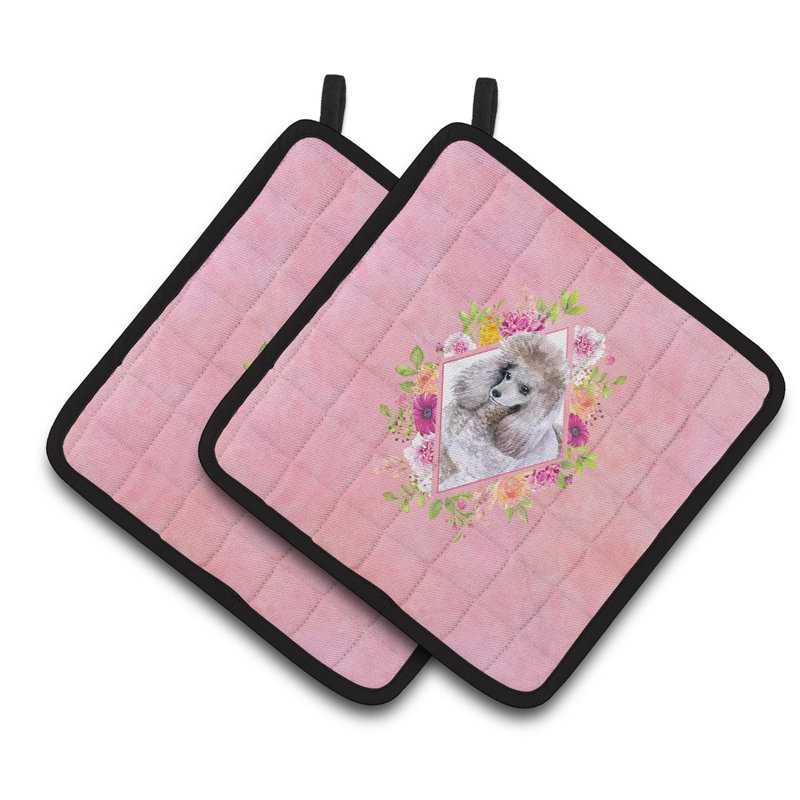 Ensemble de cuisinier poignée 2 pièces caroline trésors sheltie, Rose, Caniche gris standard