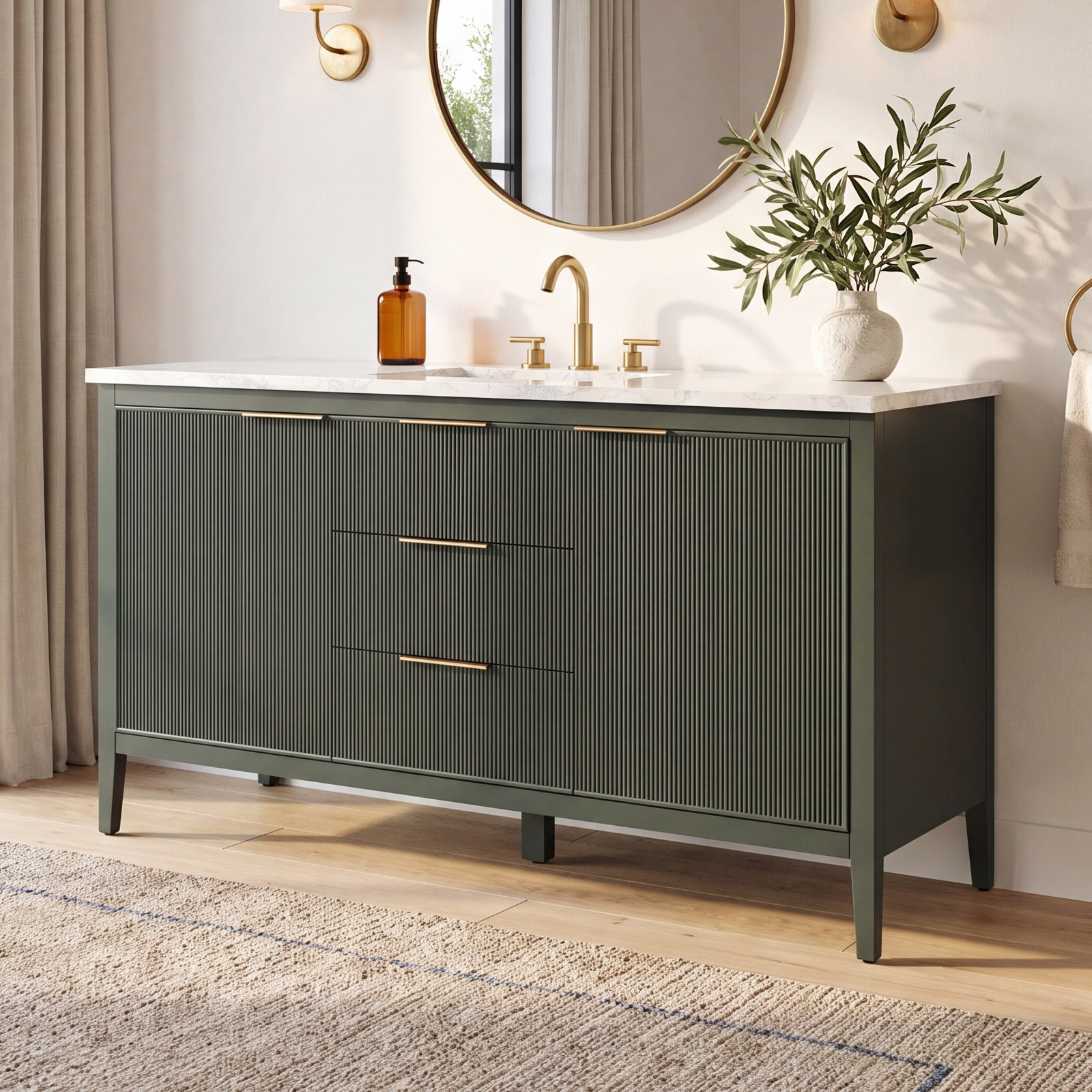 Bilroy 60" Pine Single Bathroom Vanity, Vintage Green/Brushed Bronze