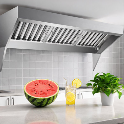 Commercial Exhaust Hood - 7FT Food Truck Hood Exhaust with 3 Detachable U-shaped Grid Oil Filter Mesh, 201 Stainless Steel Concession Trailer Food Truck Vent Hood for Restaurant Kitchen Commercial.