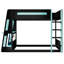 Lit simple superposé en bois avec bureau, deux tablettes de rangement, charge USB et lumière DEL, noir et bleu-668938388-668938376
