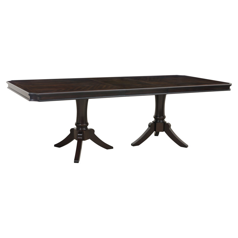 Double Pedestal Base Dark Cherry Finish Dining Table