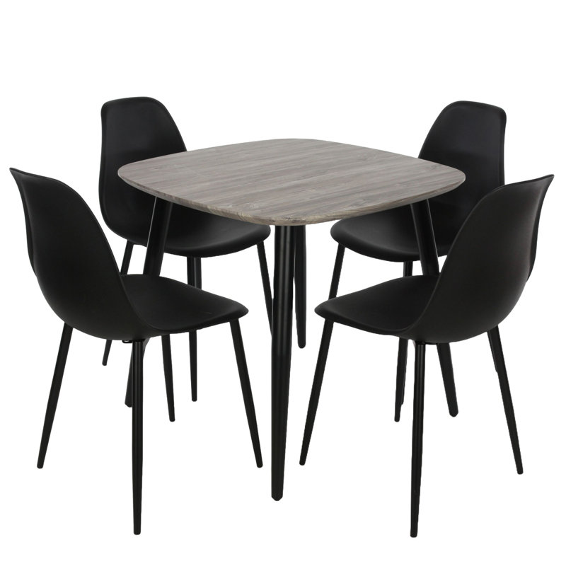 Sisquoc 800mm Square Table & 4 Fabric Chair Set, Black, Grey