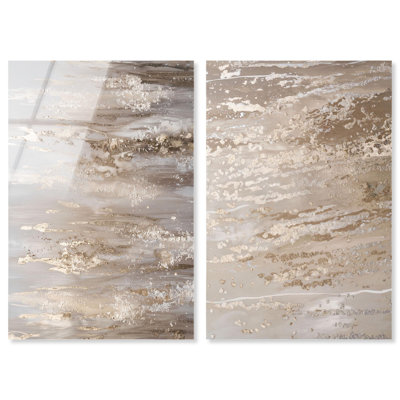 Bronze Fissure Set High-Gloss Frameless Acrylic Glass Wall Art Geode Art Sets by Art Remedy, Ready to Hang, 36 x 54